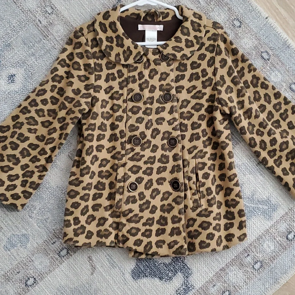 Janie and Jack Girls Leopard Animal Print Button Coat Sz4T-5T